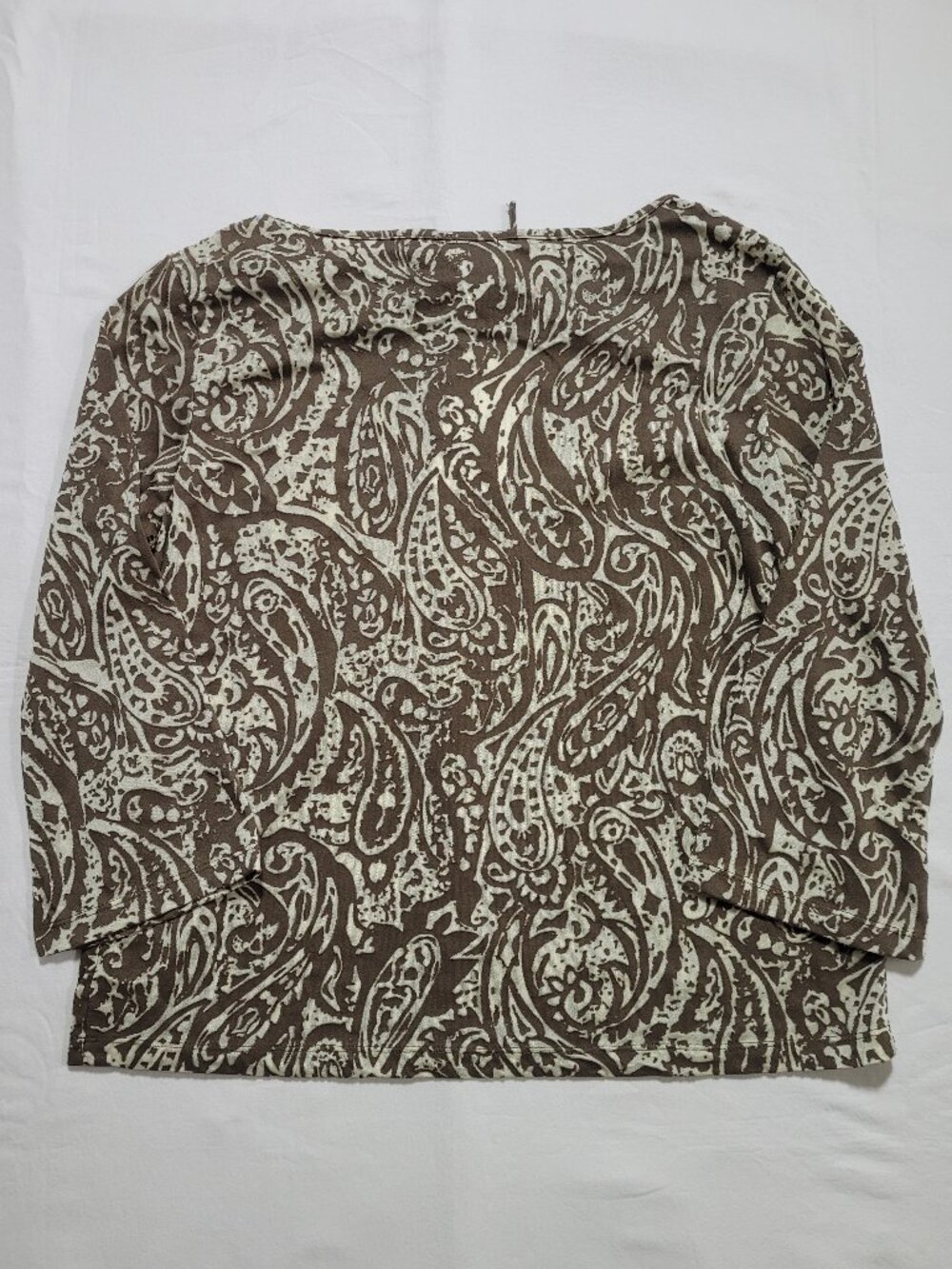 Calvin Klein Jeans Paisley Print Blouse 3/4 Sleeve Brown Mocha Cream Large Boho - Picture 10 of 10